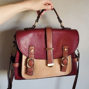 Modcloth Authentically Academic Red Leather Satchel Cross Body Bag Purse